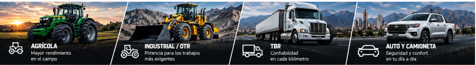 Segmentos: Agrícola, Industrial OTR, TBR, Auto y Camioneta